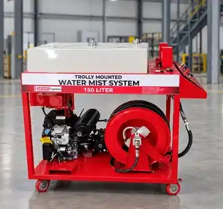 Supremex 150 litre water mist trolley with petrol engine, tank and hose reel